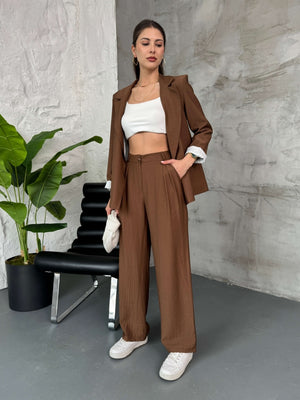 Kahve Vatkalı Blazer Ceket