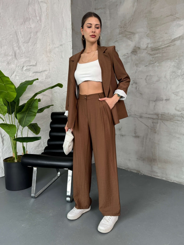 Kahve Vatkalı Blazer Ceket