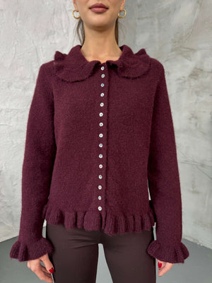 Bordo Sedef Düğmeli Triko Hırka 2517-Bordo