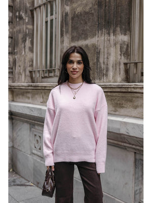 Pembe Bisiklet Yaka Yumoş Kazak 2373-Pembe