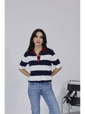 Lacivert Çizgili Polo Yaka Tshirt EY2596-Lacivert