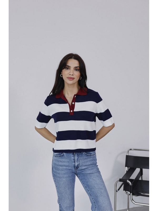 Lacivert Çizgili Polo Yaka Tshirt EY2596-Lacivert