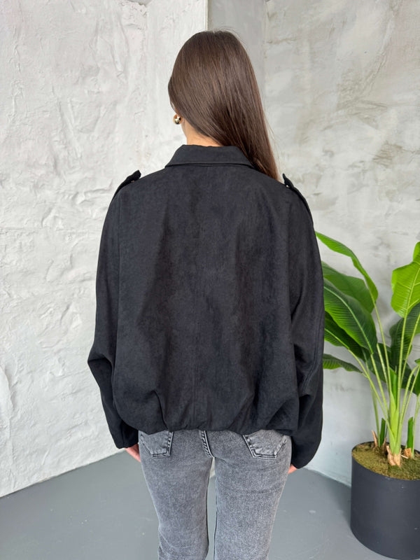 Siyah Süet Premium Bomber Ceket