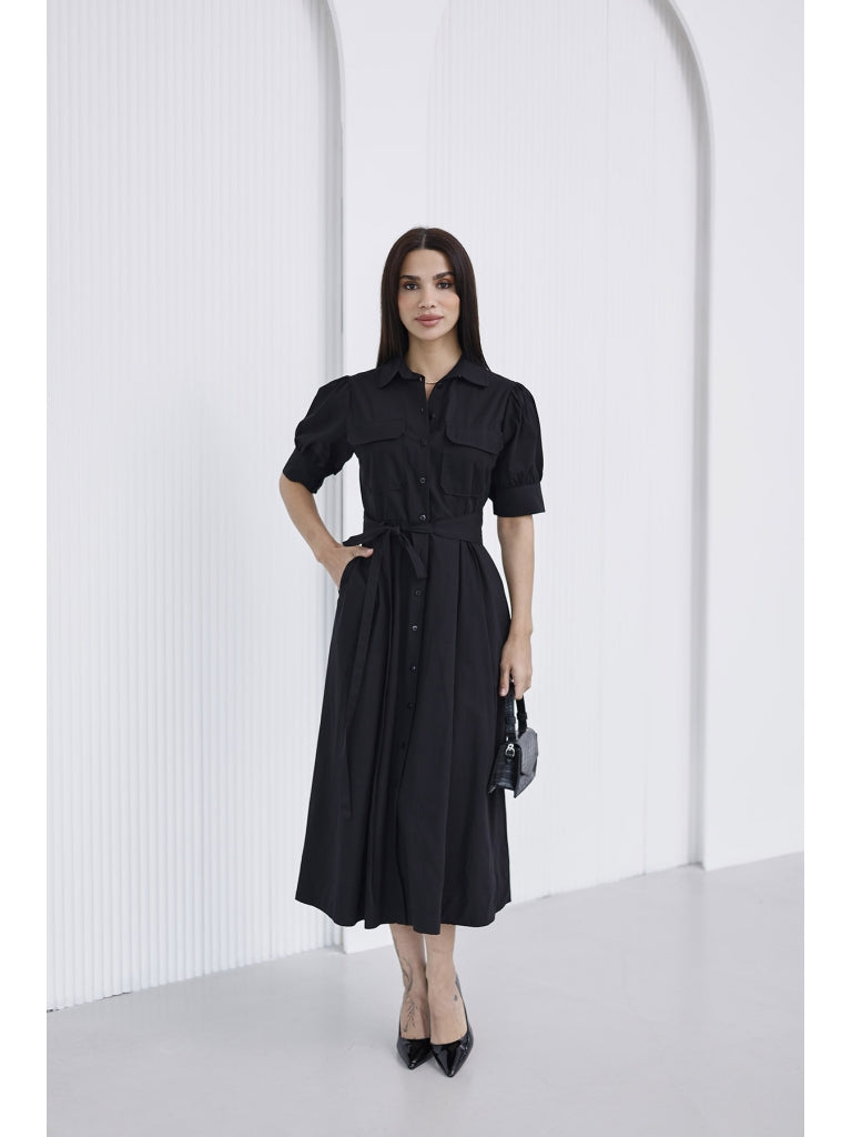 Siyah Balon Kol Gömlek Elbise EY-0045-SİYAH