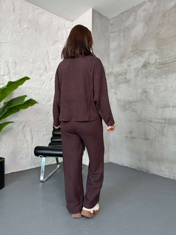 Kahve Dokulu Sweat Pantolon Takım