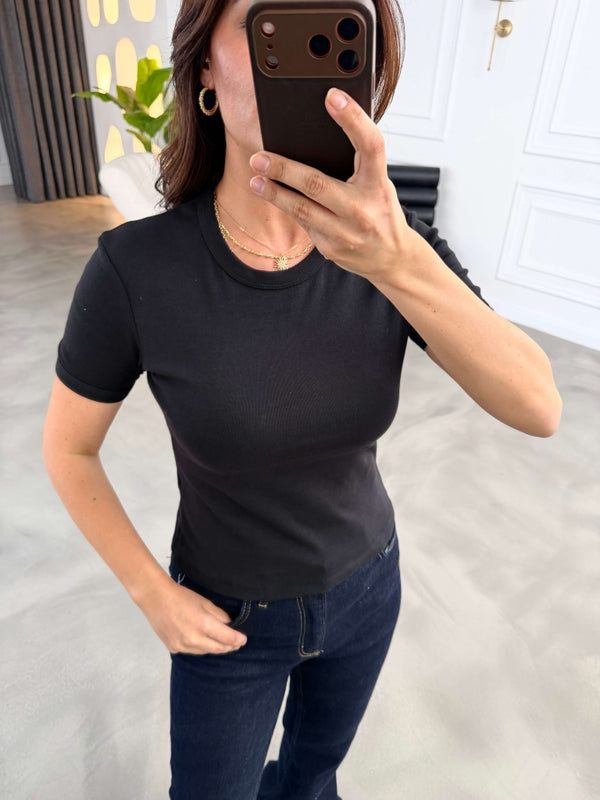 Siyah Bisiklet Yaka Basic Tshirt 24104-Siyah