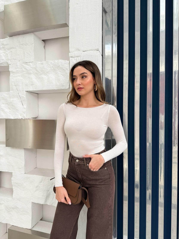 Beyaz Kayık Yaka Transparan Bluz 25187-Beyaz