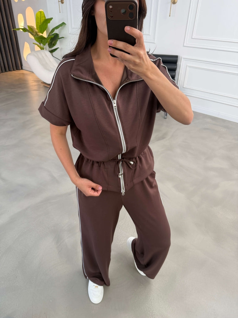 Kahve Biyeli Bel Bağlamalı Modal Takım 4146-Kahve