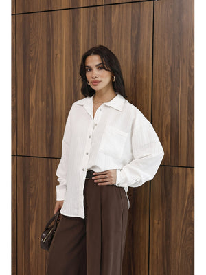 Beyaz Fitilli Oversize Gömlek 5000-Beyaz