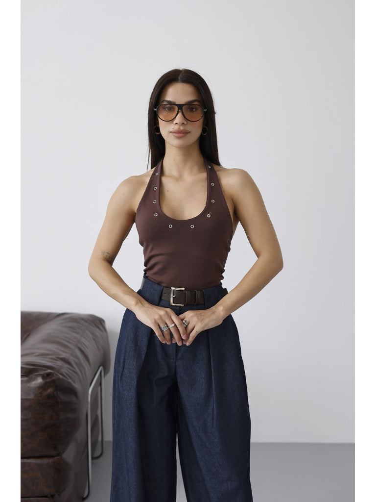 Kahverengi Kuşgözü Detaylı Atlet 1060-Kahverengi