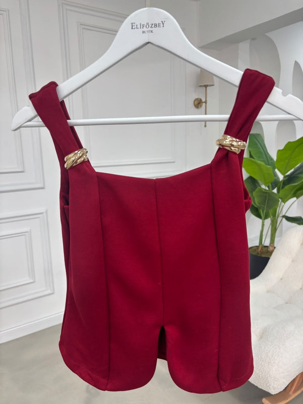 Bordo Omuzu Gold Tokalı Bluz 4272-Bordo
