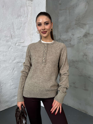 Vizon Yarım Düğmeli Kazak 241246-Vizon