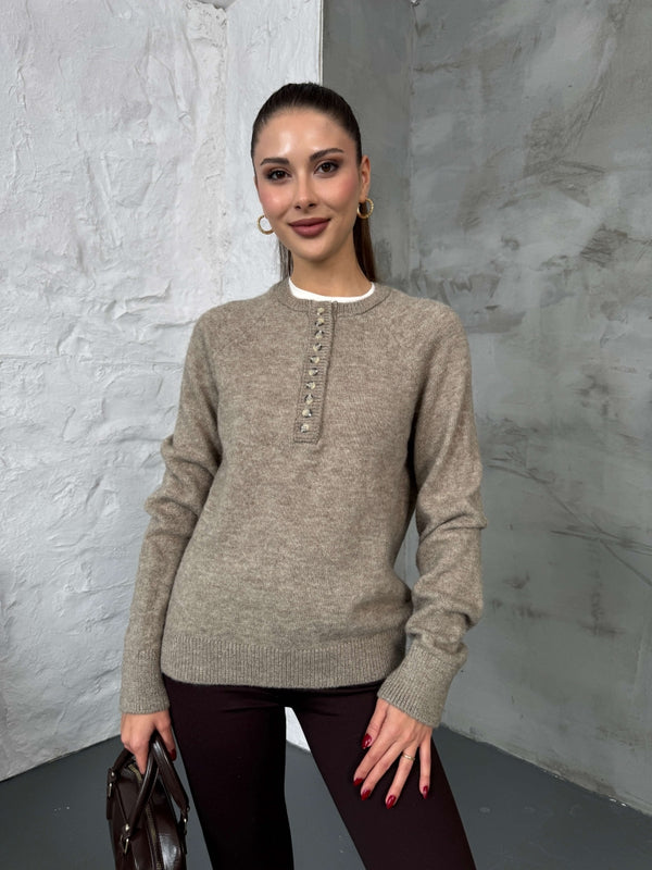 Vizon Yarım Düğmeli Kazak 241246-Vizon