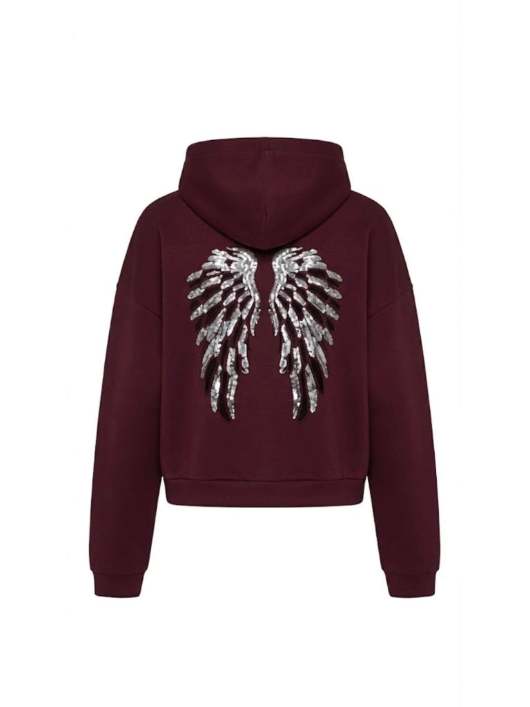 Bordo Sırtı Pul İşlemeli Fermuarlı Sweat 4196-Bordo