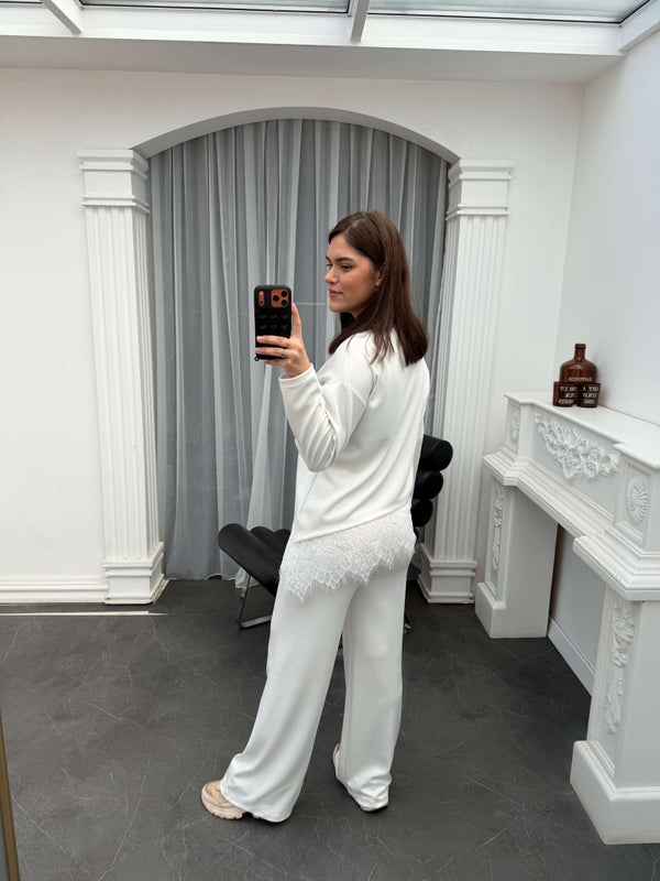 Ekru Etek Ucu Dantelli Modal Takım 4105-Ekru