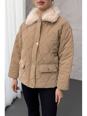 Vizon Yakası Kürklü Kapitone Mont 60559-Vizon