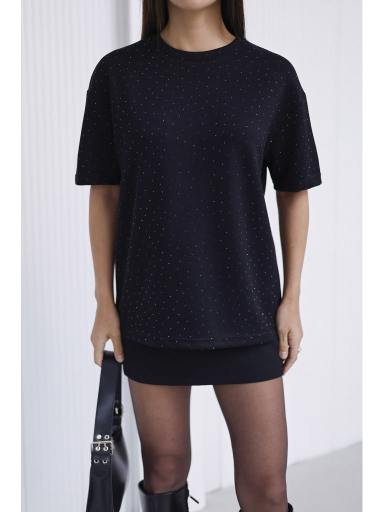 Siyah Taş Baskılı Tshirt 4236-Siyah