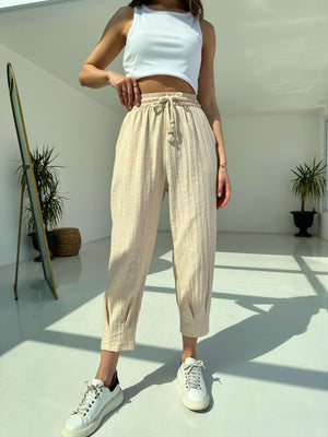 Taş Paça Pilili Pantolon 50455-TAŞ