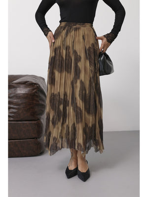 Kahve Şal Desen Asimetrik Etek 251102-Kahve
