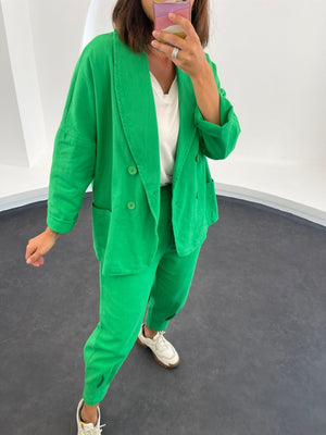 Yeşil  Gabardin Oversize Ceket Pantolon Takım 50466-Yeşil