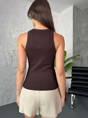 Acı Kahve Zr Model Halter Yaka Taşlı Atlet