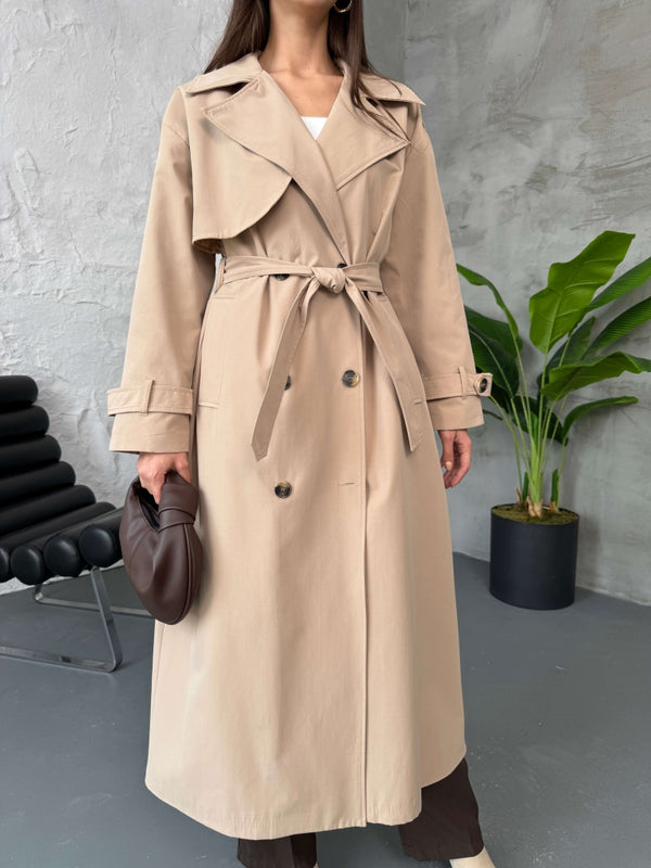 Camel Kuşaklı Maxi Trenç