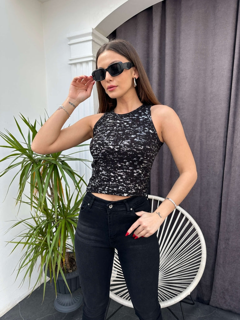 Siyah Varak Baskılı Body