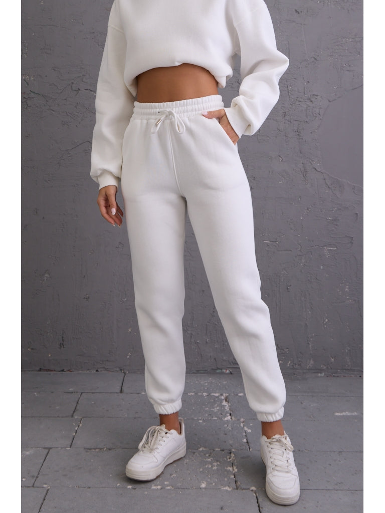 Beyaz Beli Bağcıklı Jogger Eşofman