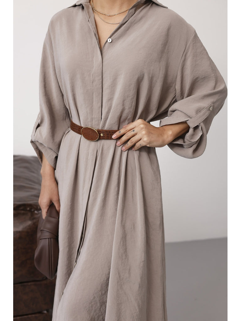 Vizon Tensel Kemerli Gömlek Elbise EYY3270-Vizon