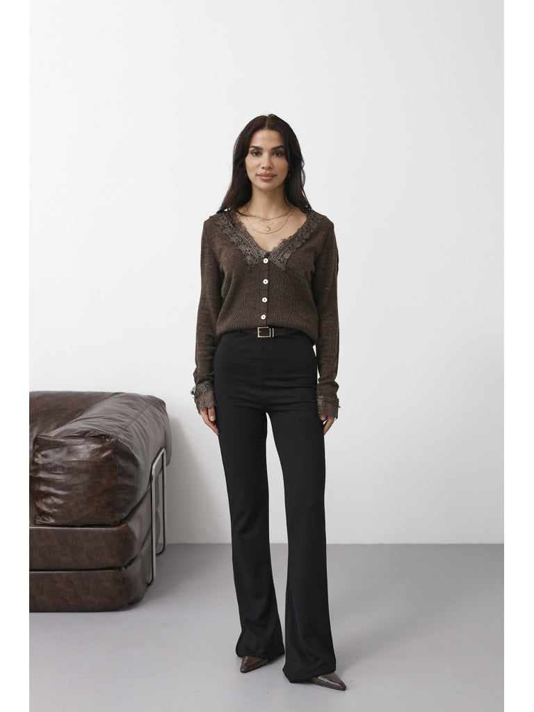 Siyah Kemerli İspanyol Pantolon 0099-Siyah