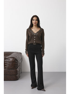 Siyah Kemerli İspanyol Pantolon 0099-Siyah