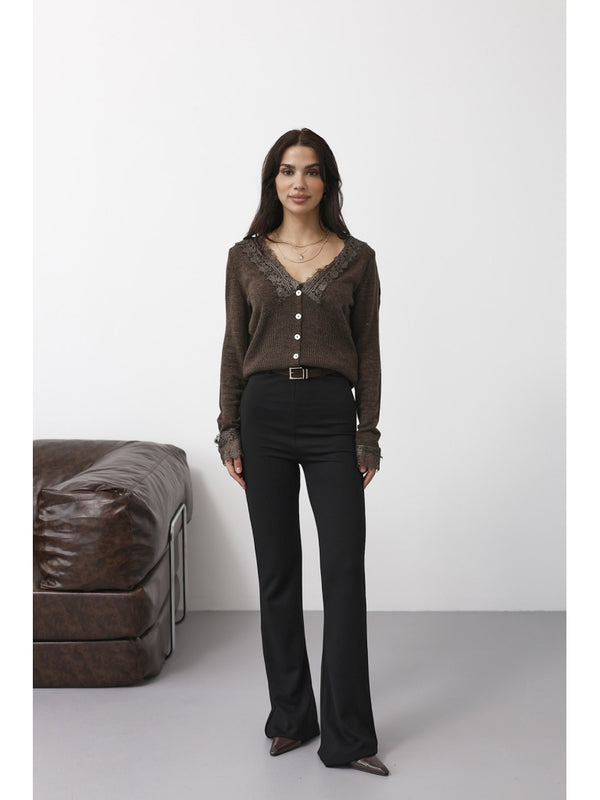 Siyah Kemerli İspanyol Pantolon 0099-Siyah