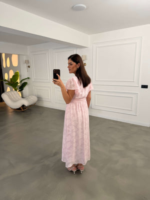 Pembe Kolları Volanlı Püsküllü Elbise 3113-Pembe