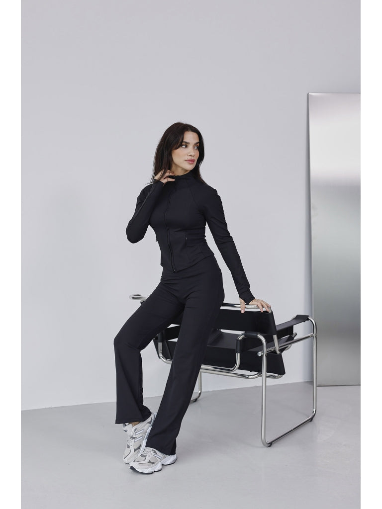 Siyah Parmak Geçirme Detaylı Tayt Takım 4063-Siyah