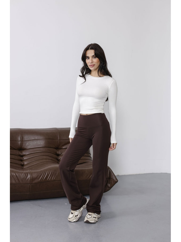 Kahverengi Baskılı Şardonlu Geniş Paça Tayt 8515-Kahverengi