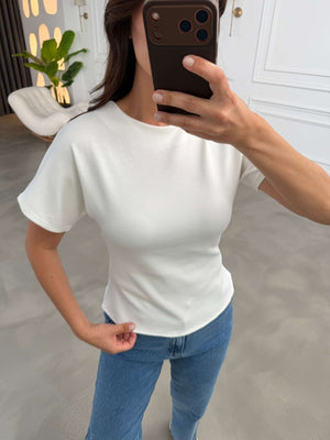Beyaz Sırtı Dekolteli Tshirt 4275-Beyaz