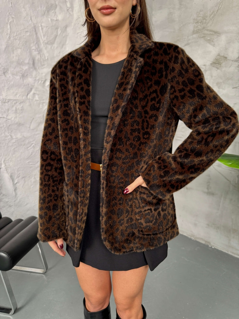 Leopar Kürklü Premium Blazer Ceket