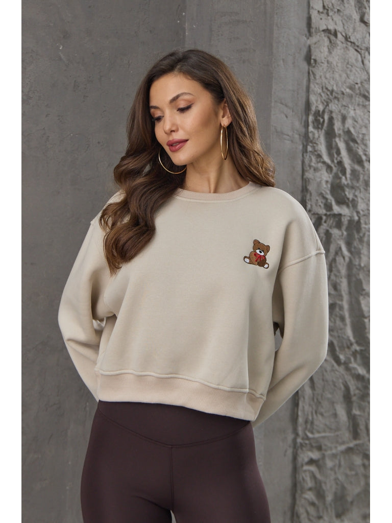 Bej Teddy Nakış Detaylı Sweat