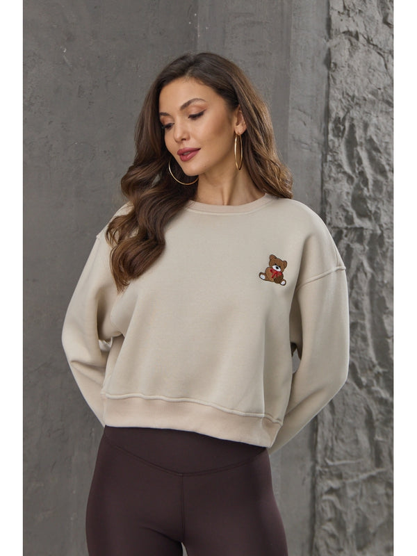 Bej Teddy Nakış Detaylı Sweat