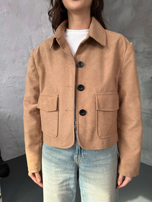 Camel Cepli Süet Kısa Ceket 9486-Camel
