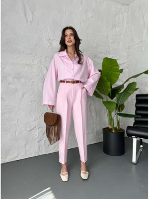 Pembe Gold Kemerli Havuç Pantolon
