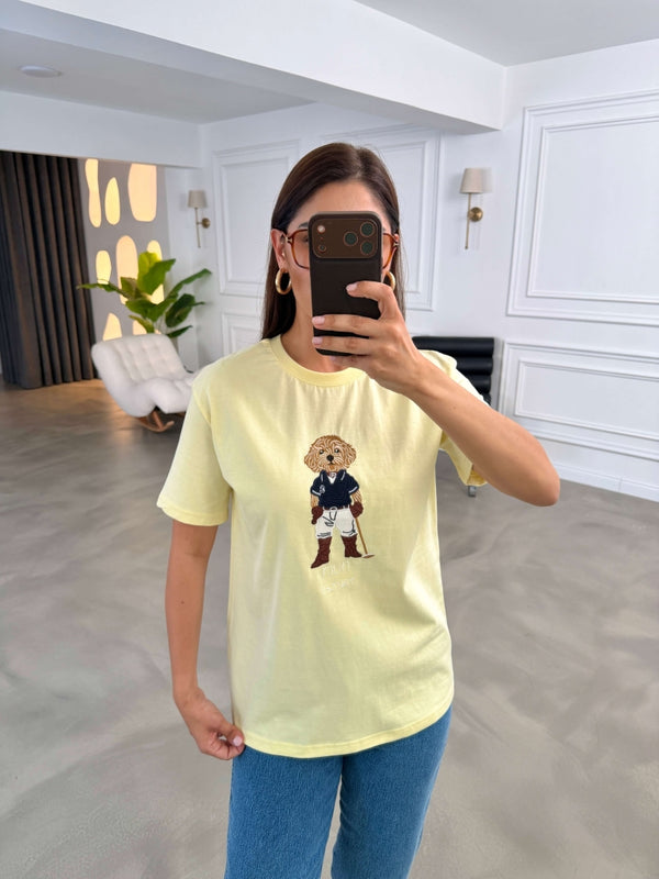 Sarı Hayvan Nakışlı Tshirt 11825-Sarı