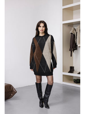 Siyah Baklava Desen Triko Elbise EY2610-Siyah