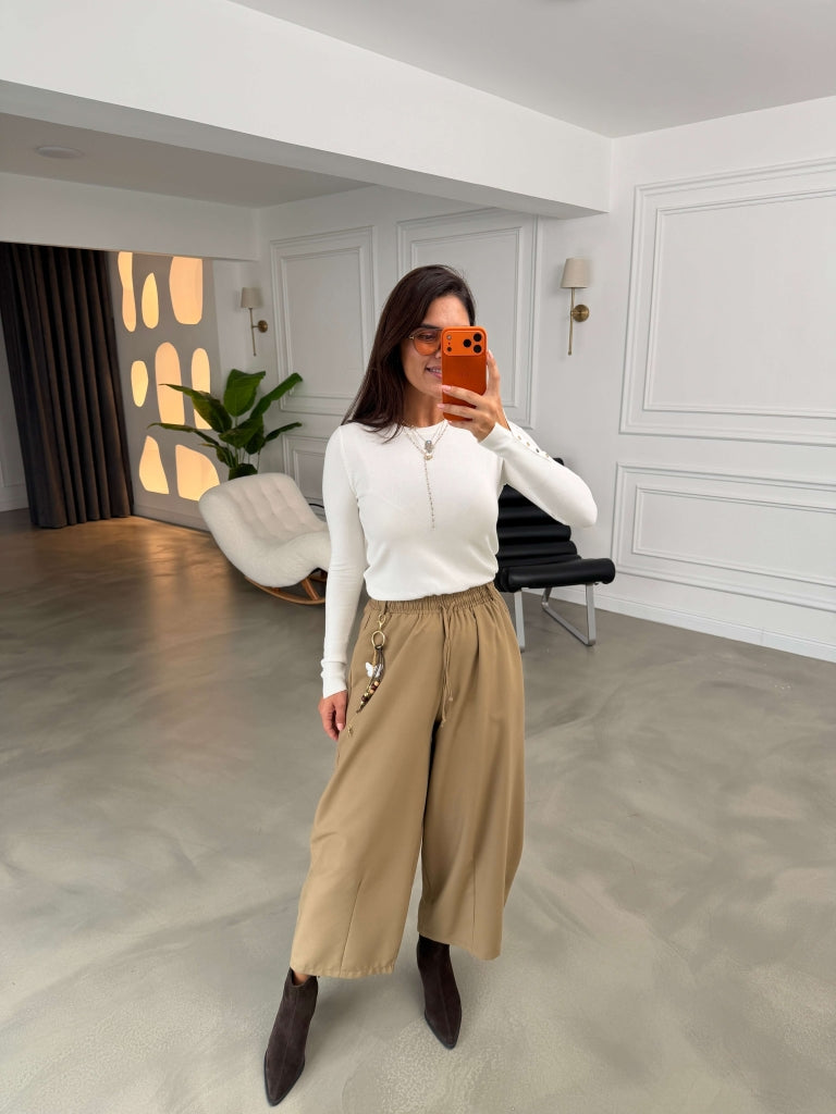 Camel Bel Bağcıklı Charmlı Pantolon 51489-Camel