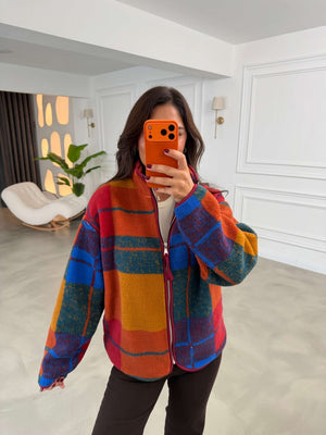 Bordo Ön Fermuarlı Peluş Sweat 22889-Bordo