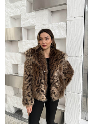 Leopar Desenli Suni Kürk Kaban 250725