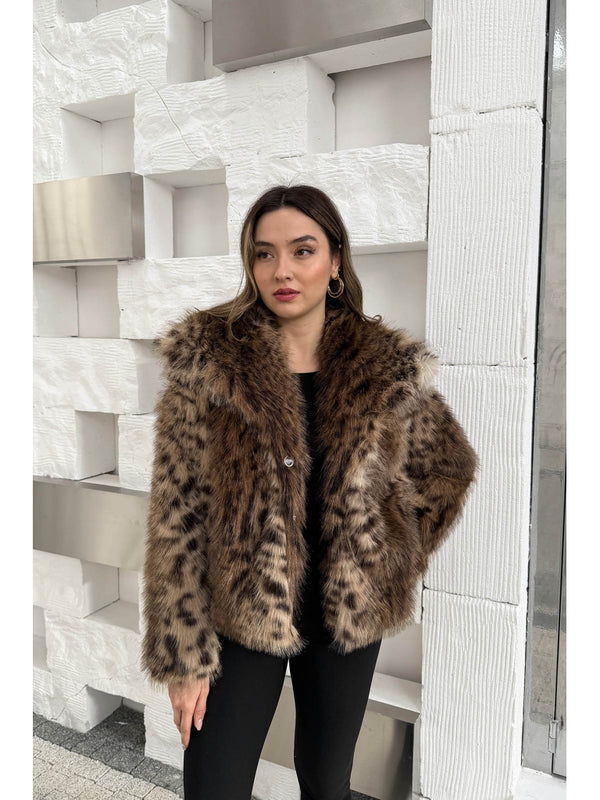 Leopar Desenli Suni Kürk Kaban 250725