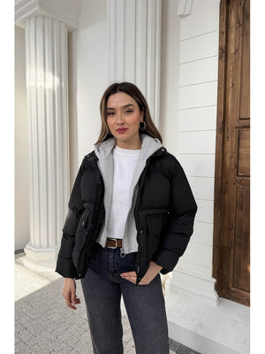 Siyah Kapşonlu Şişme Mont 2148-SİYAH