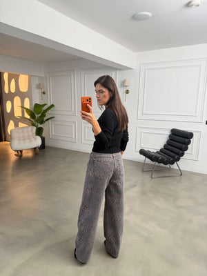 Leopar Desen Denim Pantolon 9205-Leopar