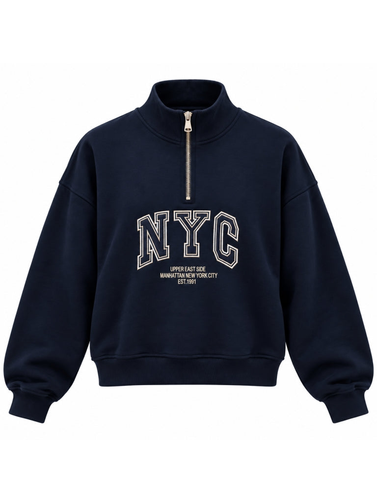 Lacivert NYC Baskılı Fermuarlı Sweat 10490-Lacivert